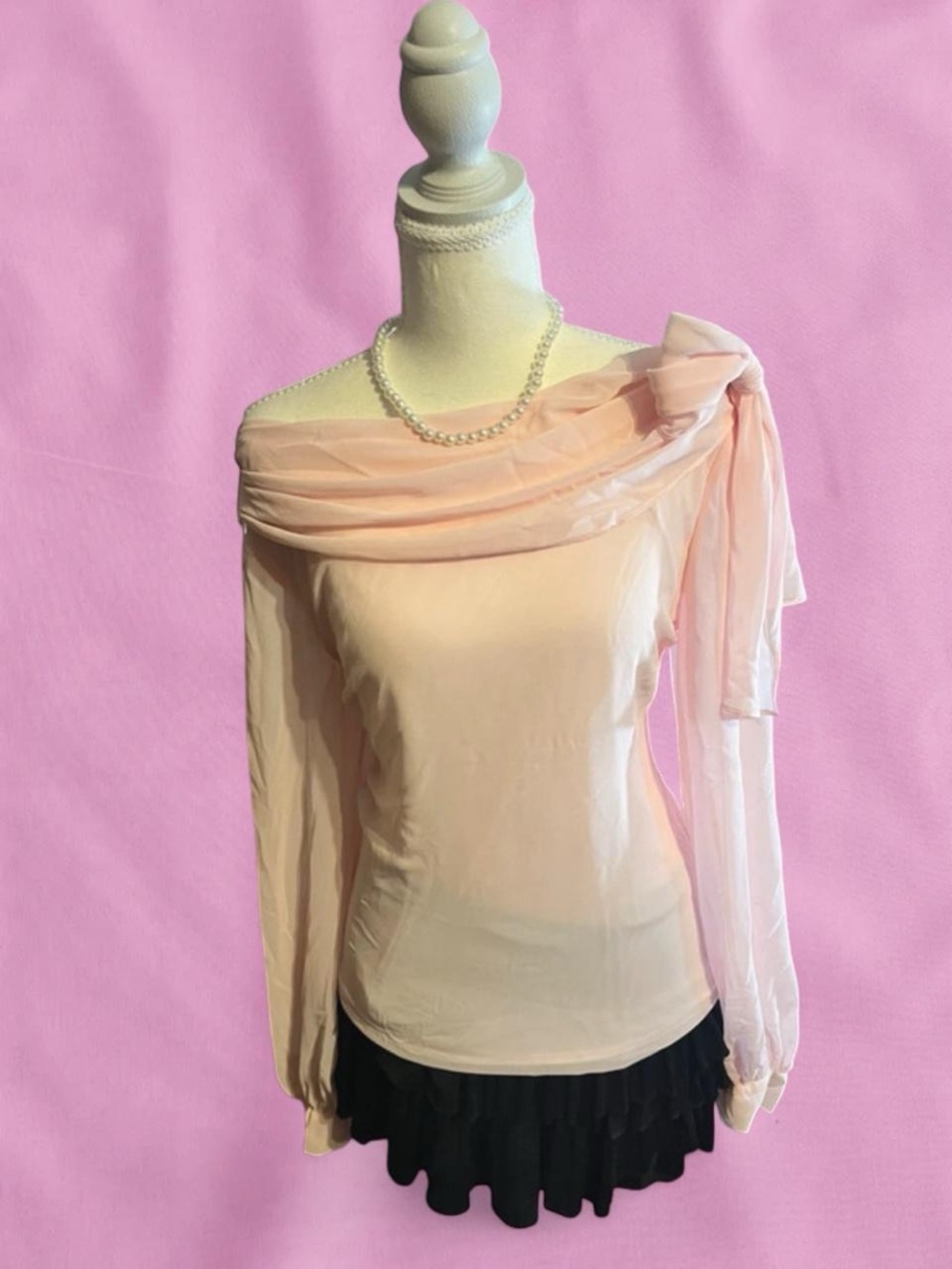 Vintage designer Sheer Wrap Off-Shoulder Top in Blush Pink
